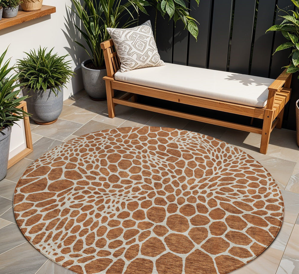 Homeroots 3' Artichoke Green Geometric Indoor Outdoor Area Rug - Stylish, Washable, Durable, And Versatile 8' Round Polyester 595111