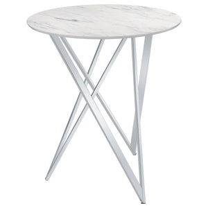 English Elm Halverson Sleek White Faux Marble Round Bar Table with Chrome Accents — Durable Stylish 35.25" Top B062P344885