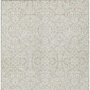 Homeroots 3' Beige And Ivory Damask Washable Indoor Outdoor Area Rug - Stylish, Durable, And Easy To Clean 5' X 8' Polyester 595122