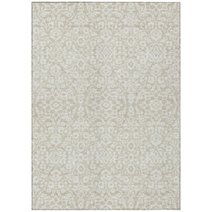 Homeroots 3' Beige And Ivory Damask Washable Indoor Outdoor Area Rug - Stylish, Durable, And Easy To Clean 5' X 8' Polyester 595122
