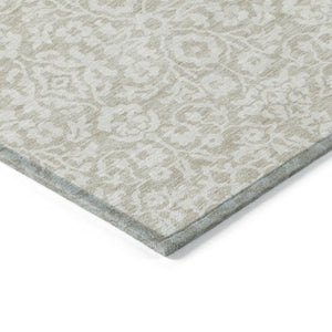 Homeroots 3' Beige And Ivory Damask Washable Indoor Outdoor Area Rug - Stylish, Durable, And Easy To Clean 5' X 8' Polyester 595122