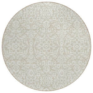 HomeRoots 5' Elegant Washable Beige and Ivory Damask Area Rug for Indoor and Outdoor Spaces, Pet-Friendly Design 8' Round 595123