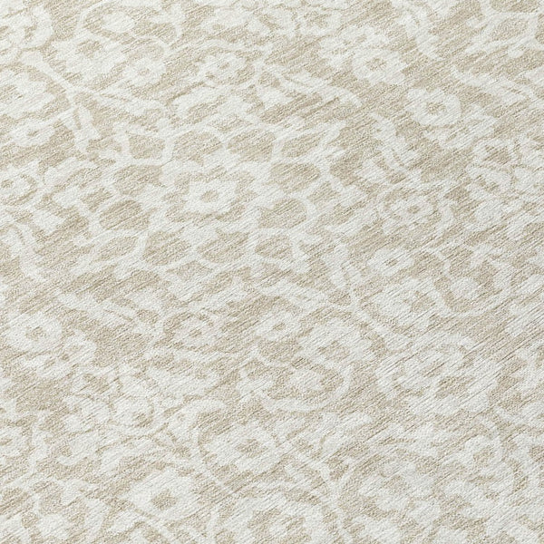 Homeroots 3' Beige And Ivory Damask Washable Indoor Outdoor Area Rug - Stylish, Durable, And Easy To Clean 8' Round Polyester 595123