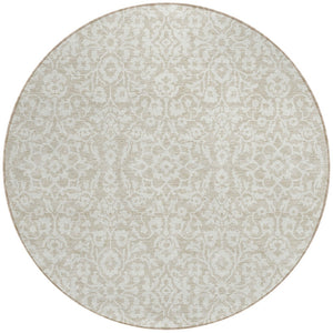 Homeroots 3' Beige And Ivory Damask Washable Indoor Outdoor Area Rug - Stylish, Durable, And Easy To Clean 8' Round Polyester 595123
