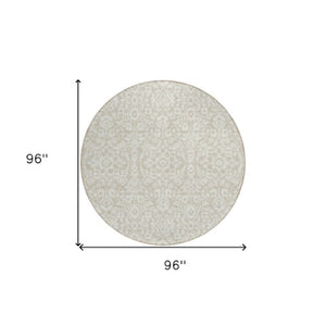 Homeroots 3' Beige And Ivory Damask Washable Indoor Outdoor Area Rug - Stylish, Durable, And Easy To Clean 8' Round Polyester 595123