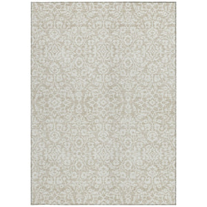 Homeroots 3' Beige And Ivory Damask Washable Indoor Outdoor Area Rug - Stylish, Durable, And Easy To Clean 8' X 10' Polyester 595124