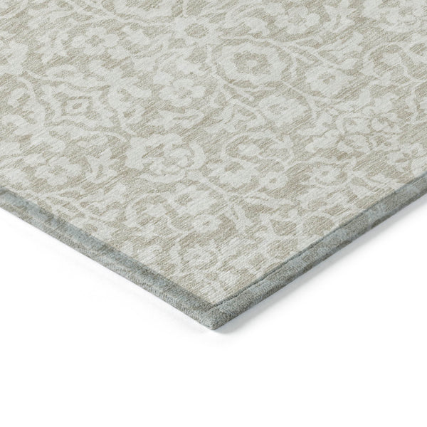 Homeroots 3' Beige And Ivory Damask Washable Indoor Outdoor Area Rug - Stylish, Durable, And Easy To Clean 8' X 10' Polyester 595124