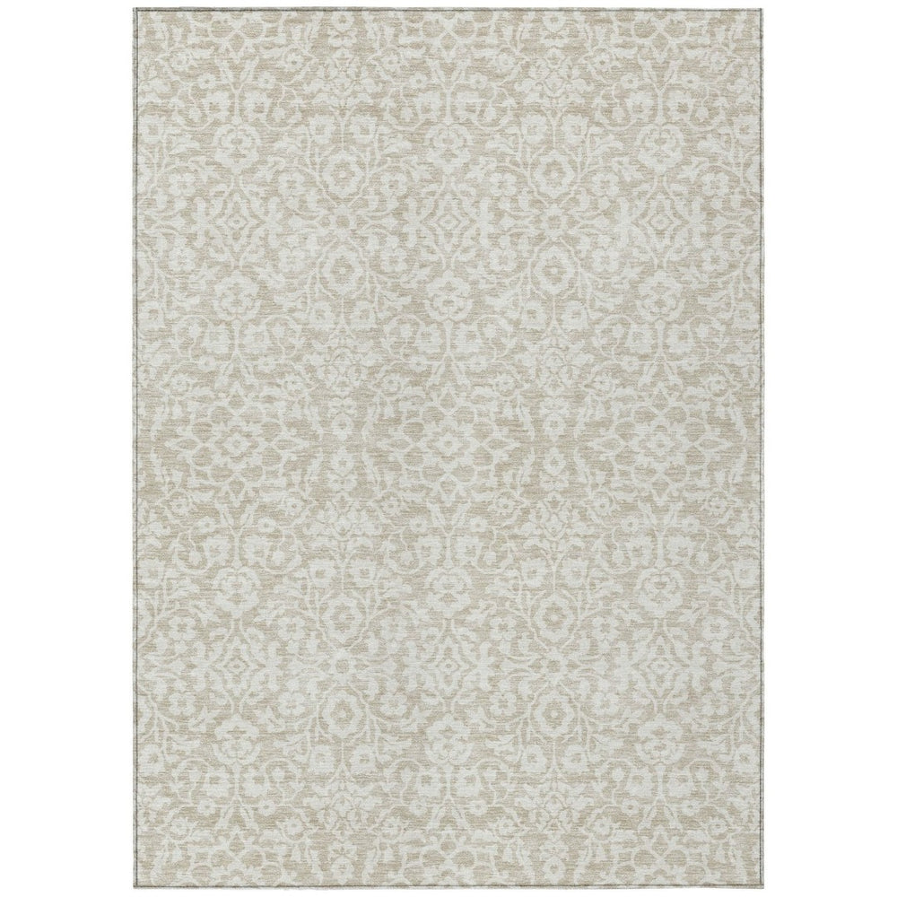 HomeRoots 9' X 12' Beige and Ivory Damask Area Rug - Washable, Durable, Stylish for Indoor & Outdoor Spaces! 595125