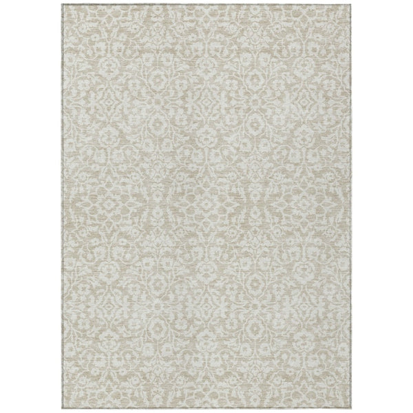 HomeRoots 9' X 12' Beige and Ivory Damask Area Rug - Washable, Durable, Stylish for Indoor & Outdoor Spaces! 595125