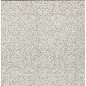 Homeroots 3' Beige And Ivory Damask Washable Indoor Outdoor Area Rug - Stylish, Durable, And Easy To Clean 10' X 14' Polyester 595126