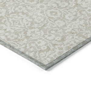 Homeroots 3' Beige And Ivory Damask Washable Indoor Outdoor Area Rug - Stylish, Durable, And Easy To Clean 10' X 14' Polyester 595126