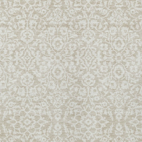 Homeroots 3' Beige And Ivory Damask Washable Indoor Outdoor Area Rug - Stylish, Durable, And Easy To Clean 10' X 14' Polyester 595126
