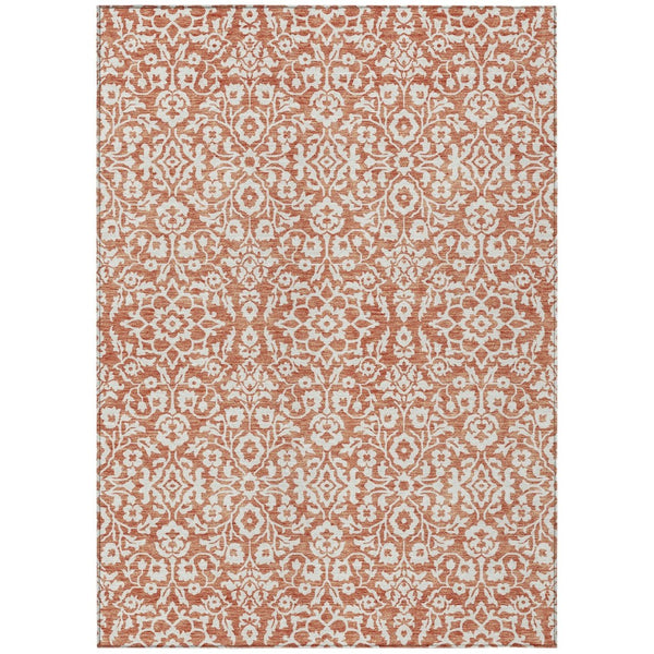 HomeRoots 5' Coral and Ivory Damask Area Rug – Elegant, Washable, and Durable for Indoor and Outdoor Spaces 5' X 8' 595128