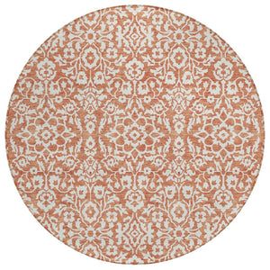 HomeRoots 5' Coral and Ivory Damask Area Rug – Elegant, Washable, and Durable for Indoor and Outdoor Spaces 8' Round 595129