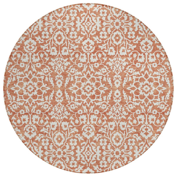 HomeRoots 5' Coral and Ivory Damask Area Rug – Elegant, Washable, and Durable for Indoor and Outdoor Spaces 8' Round 595129
