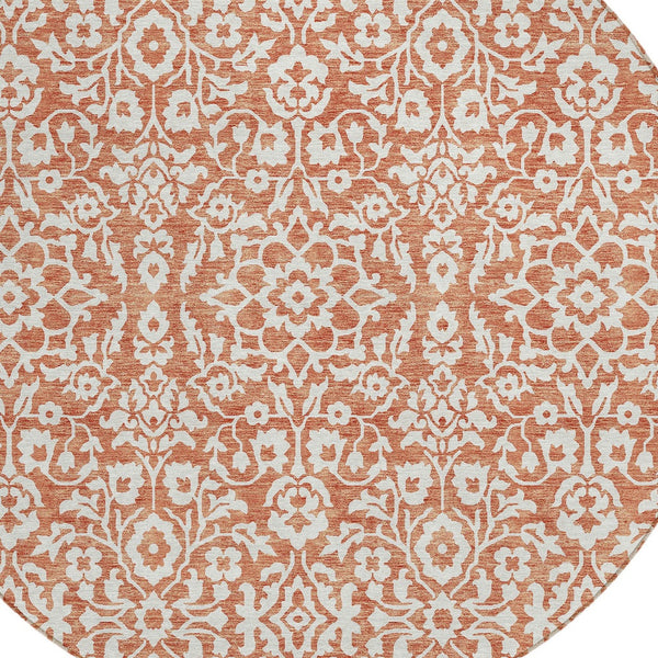 Homeroots 3' Beige And Ivory Damask Washable Indoor Outdoor Area Rug - Stylish, Durable, And Easy To Clean 8' Round Polyester 595129
