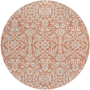 Homeroots 3' Beige And Ivory Damask Washable Indoor Outdoor Area Rug - Stylish, Durable, And Easy To Clean 8' Round Polyester 595129