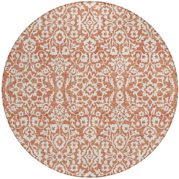Homeroots 3' Beige And Ivory Damask Washable Indoor Outdoor Area Rug - Stylish, Durable, And Easy To Clean 8' Round Polyester 595129