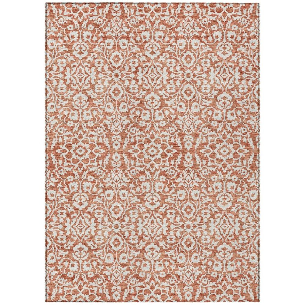 HomeRoots 9' X 12' Coral and Ivory Damask Area Rug - Stylish, Durable, Washable for Indoor & Outdoor Use 595131