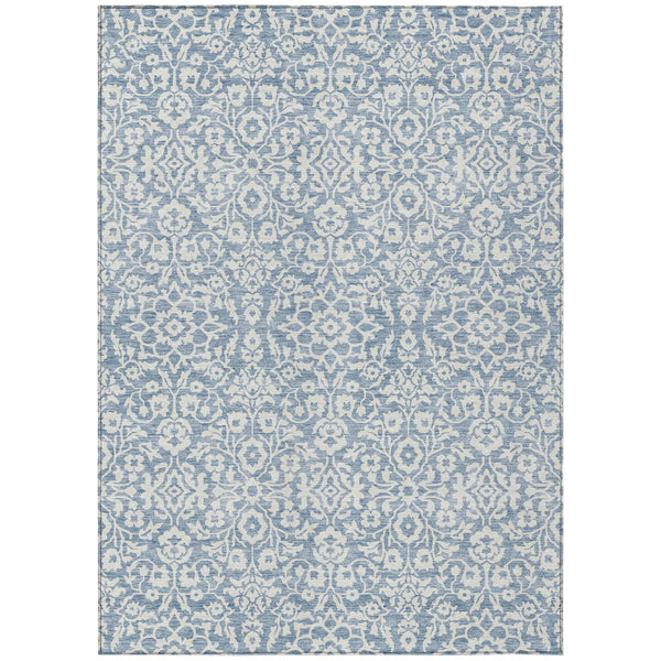 Homeroots 3' Beige And Ivory Damask Washable Indoor Outdoor Area Rug - Stylish, Durable, And Easy To Clean 5' X 8' Polyester 595134