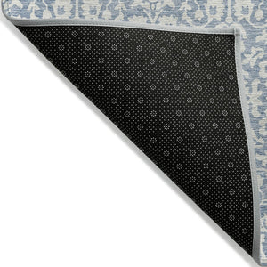 HomeRoots 5' Denim Blue and Ivory Damask Rug - Stylish, Durable, Washable Area Rug for Indoor and Outdoor Use 5' X 8' 595134