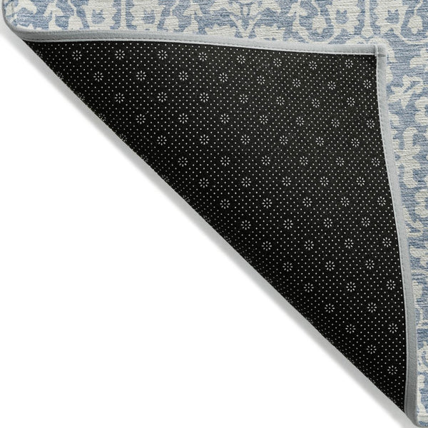HomeRoots 5' Denim Blue and Ivory Damask Rug - Stylish, Durable, Washable Area Rug for Indoor and Outdoor Use 5' X 8' 595134