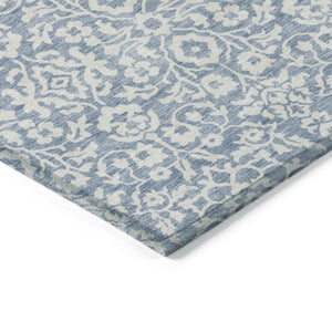 Homeroots 3' Beige And Ivory Damask Washable Indoor Outdoor Area Rug - Stylish, Durable, And Easy To Clean 5' X 8' Polyester 595134