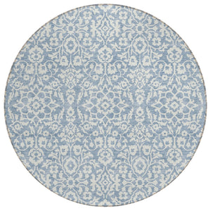 HomeRoots 5' Denim Blue and Ivory Damask Rug - Stylish, Durable, Washable Area Rug for Indoor and Outdoor Use 8' Round 595135