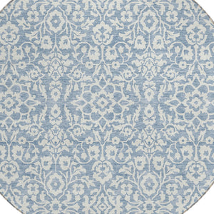 Homeroots 3' Beige And Ivory Damask Washable Indoor Outdoor Area Rug - Stylish, Durable, And Easy To Clean 8' Round Polyester 595135