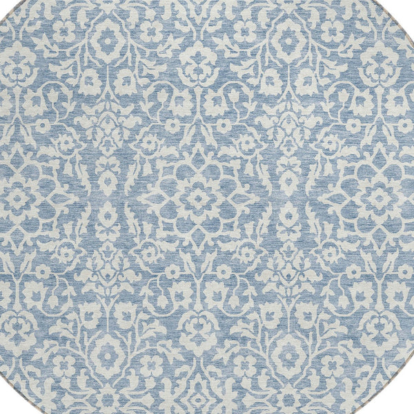 Homeroots 3' Beige And Ivory Damask Washable Indoor Outdoor Area Rug - Stylish, Durable, And Easy To Clean 8' Round Polyester 595135