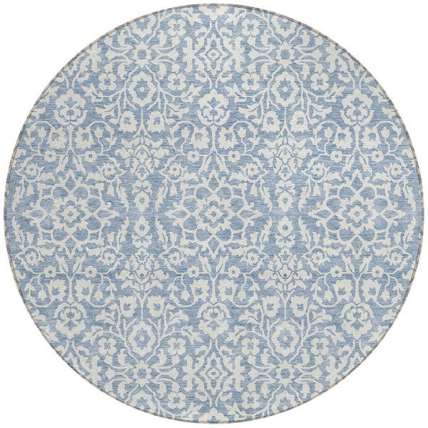 Homeroots 3' Beige And Ivory Damask Washable Indoor Outdoor Area Rug - Stylish, Durable, And Easy To Clean 8' Round Polyester 595135
