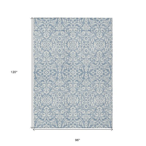 Homeroots 3' Beige And Ivory Damask Washable Indoor Outdoor Area Rug - Stylish, Durable, And Easy To Clean 8' X 10' Polyester 595136