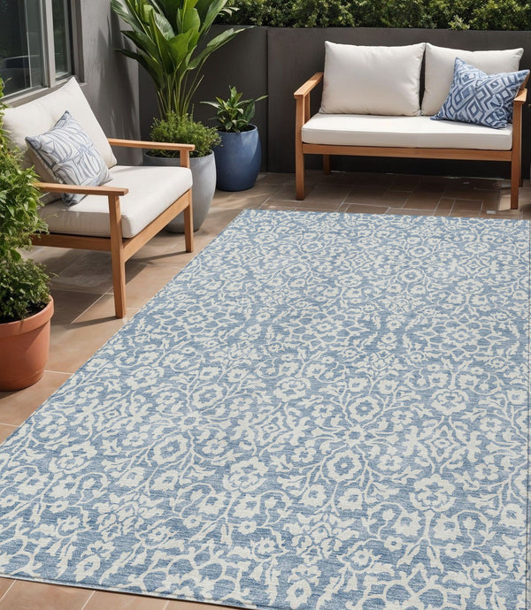 Homeroots 3' Beige And Ivory Damask Washable Indoor Outdoor Area Rug - Stylish, Durable, And Easy To Clean 8' X 10' Polyester 595136