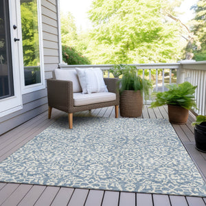 Homeroots 3' Beige And Ivory Damask Washable Indoor Outdoor Area Rug - Stylish, Durable, And Easy To Clean 8' X 10' Polyester 595136