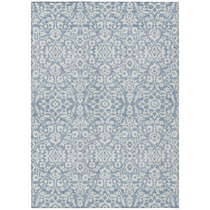 HomeRoots 5' Denim Blue and Ivory Damask Rug - Stylish, Durable, Washable Area Rug for Indoor and Outdoor Use 8' X 10' 595136