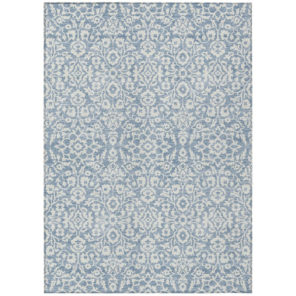 HomeRoots 5' Denim Blue and Ivory Damask Rug - Stylish, Durable, Washable Area Rug for Indoor and Outdoor Use 8' X 10' 595136