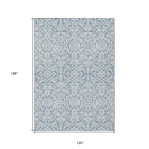Homeroots 3' Beige And Ivory Damask Washable Indoor Outdoor Area Rug - Stylish, Durable, And Easy To Clean 10' X 14' Polyester 595138