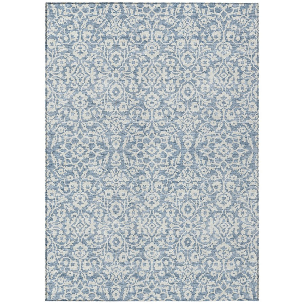 HomeRoots 5' Denim Blue and Ivory Damask Rug - Stylish, Durable, Washable Area Rug for Indoor and Outdoor Use 10' X 14' 595138
