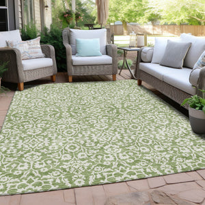 Homeroots 3' Beige And Ivory Damask Washable Indoor Outdoor Area Rug - Stylish, Durable, And Easy To Clean 5' X 8' Polyester 595140