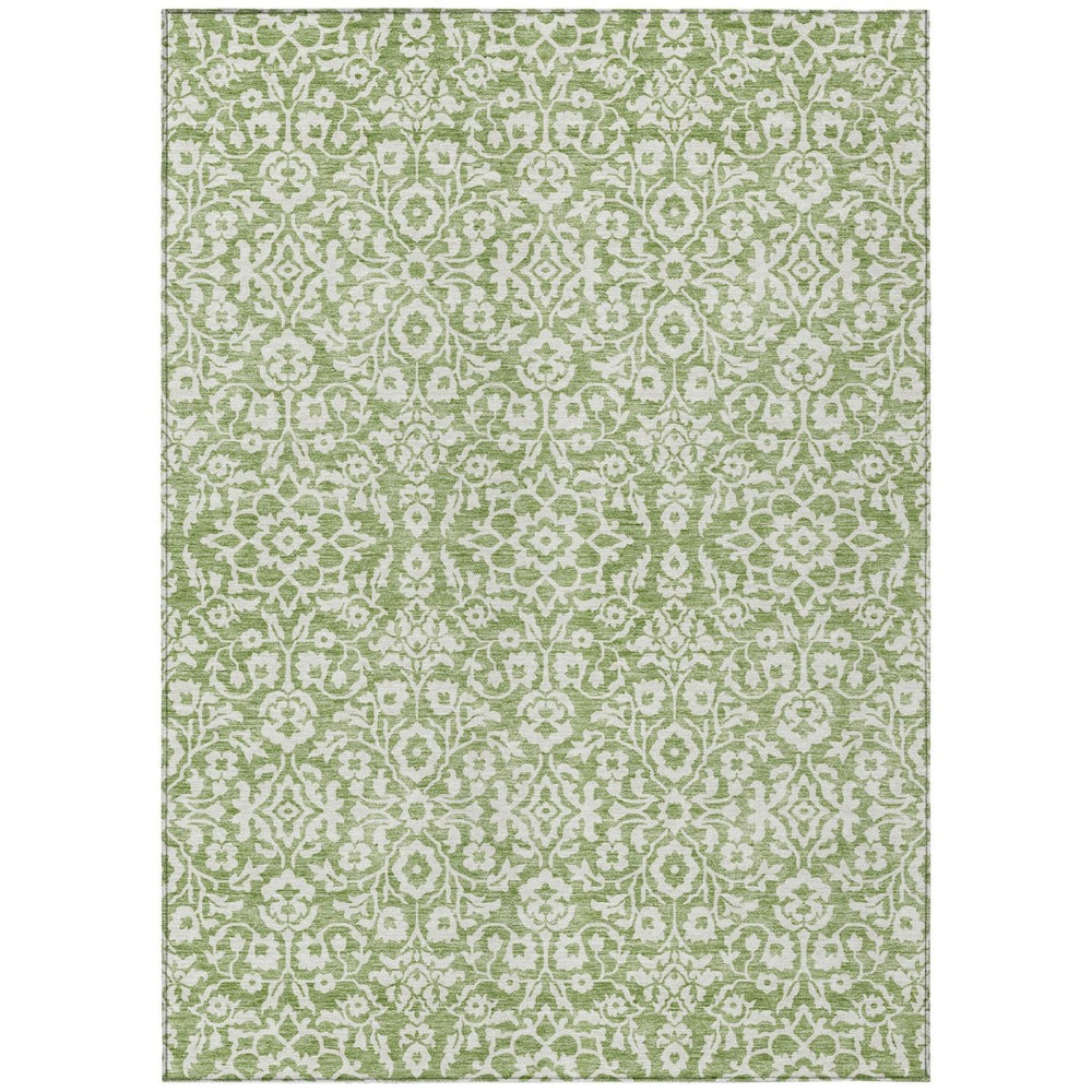 HomeRoots 5' Green and Ivory Damask Area Rug – Durable, Washable Design for Indoor and Outdoor Elegance 5' X 8' 595140