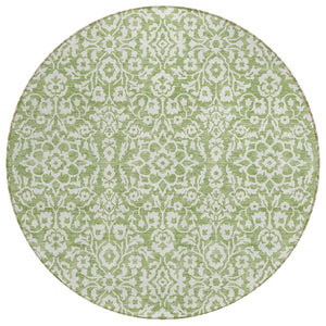 HomeRoots 5' Green and Ivory Damask Area Rug – Durable, Washable Design for Indoor and Outdoor Elegance 8' Round 595141