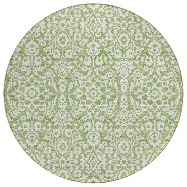 HomeRoots 5' Green and Ivory Damask Area Rug – Durable, Washable Design for Indoor and Outdoor Elegance 8' Round 595141