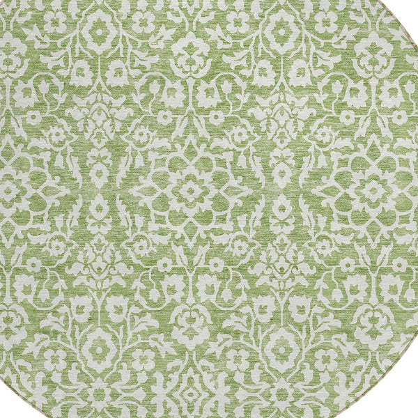 Homeroots 3' Beige And Ivory Damask Washable Indoor Outdoor Area Rug - Stylish, Durable, And Easy To Clean 8' Round Polyester 595141