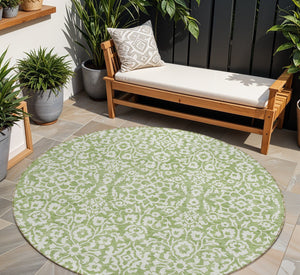 Homeroots 3' Beige And Ivory Damask Washable Indoor Outdoor Area Rug - Stylish, Durable, And Easy To Clean 8' Round Polyester 595141