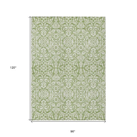 Homeroots 3' Beige And Ivory Damask Washable Indoor Outdoor Area Rug - Stylish, Durable, And Easy To Clean 8' X 10' Polyester 595142