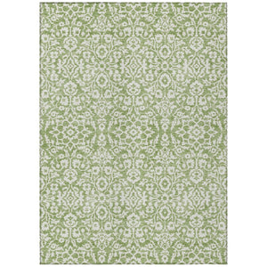 HomeRoots 5' Green and Ivory Damask Area Rug – Durable, Washable Design for Indoor and Outdoor Elegance 8' X 10' 595142