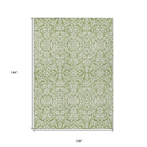 Homeroots 3' Beige And Ivory Damask Washable Indoor Outdoor Area Rug - Stylish, Durable, And Easy To Clean 9' X 12' Polyester 595143