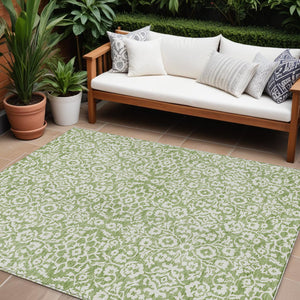 Homeroots 3' Beige And Ivory Damask Washable Indoor Outdoor Area Rug - Stylish, Durable, And Easy To Clean 9' X 12' Polyester 595143