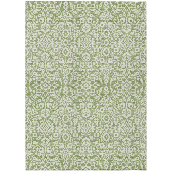 HomeRoots 5' Green and Ivory Damask Area Rug – Durable, Washable Design for Indoor and Outdoor Elegance 10' X 14' 595144