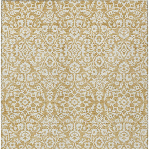 Homeroots 3' Beige And Ivory Damask Washable Indoor Outdoor Area Rug - Stylish, Durable, And Easy To Clean 3' X 5' Polyester 595145